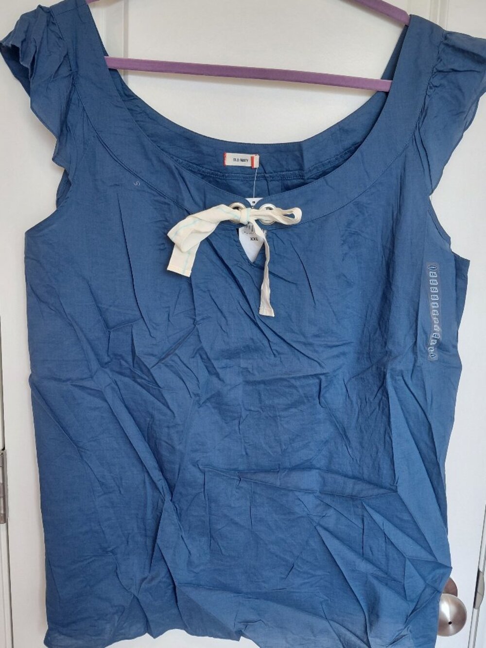 Old Navy Linen Navy Tie Blouse